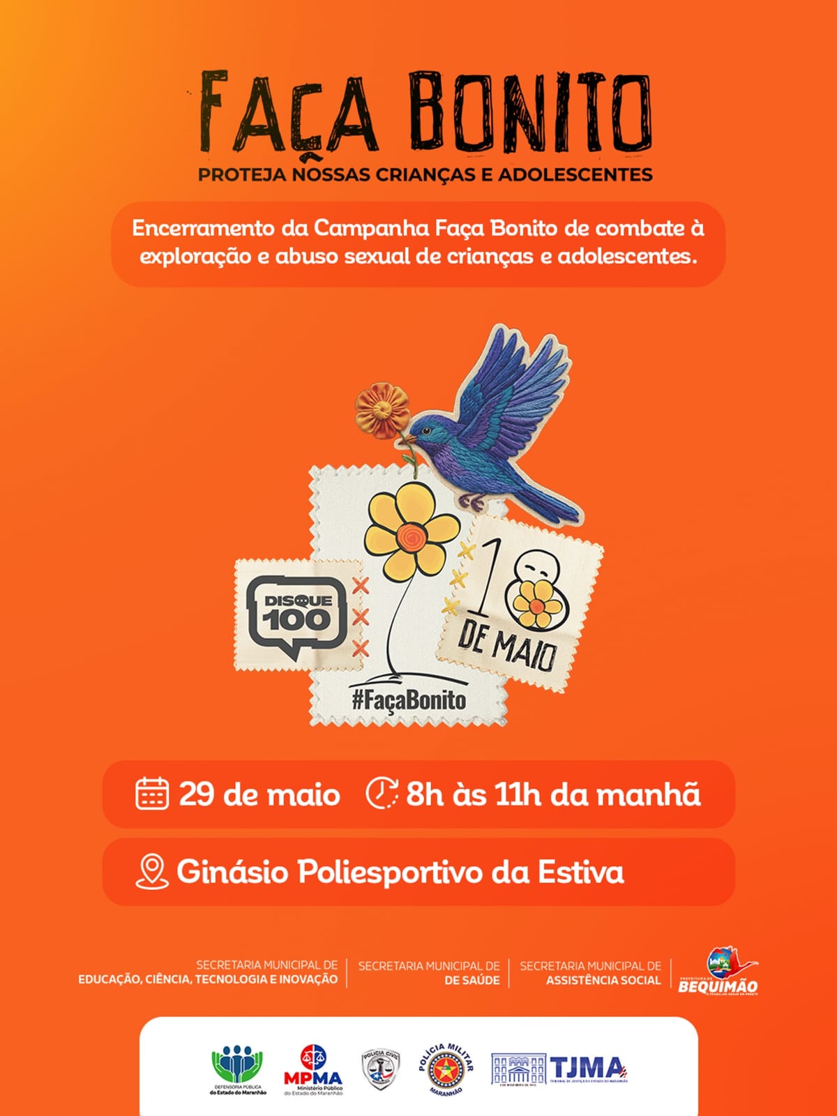 Prefeitura de Bequimão realiza encerramento da campanha Faça Bonito com ações de conscientização e mobilização social nesta sexta-feira (29)